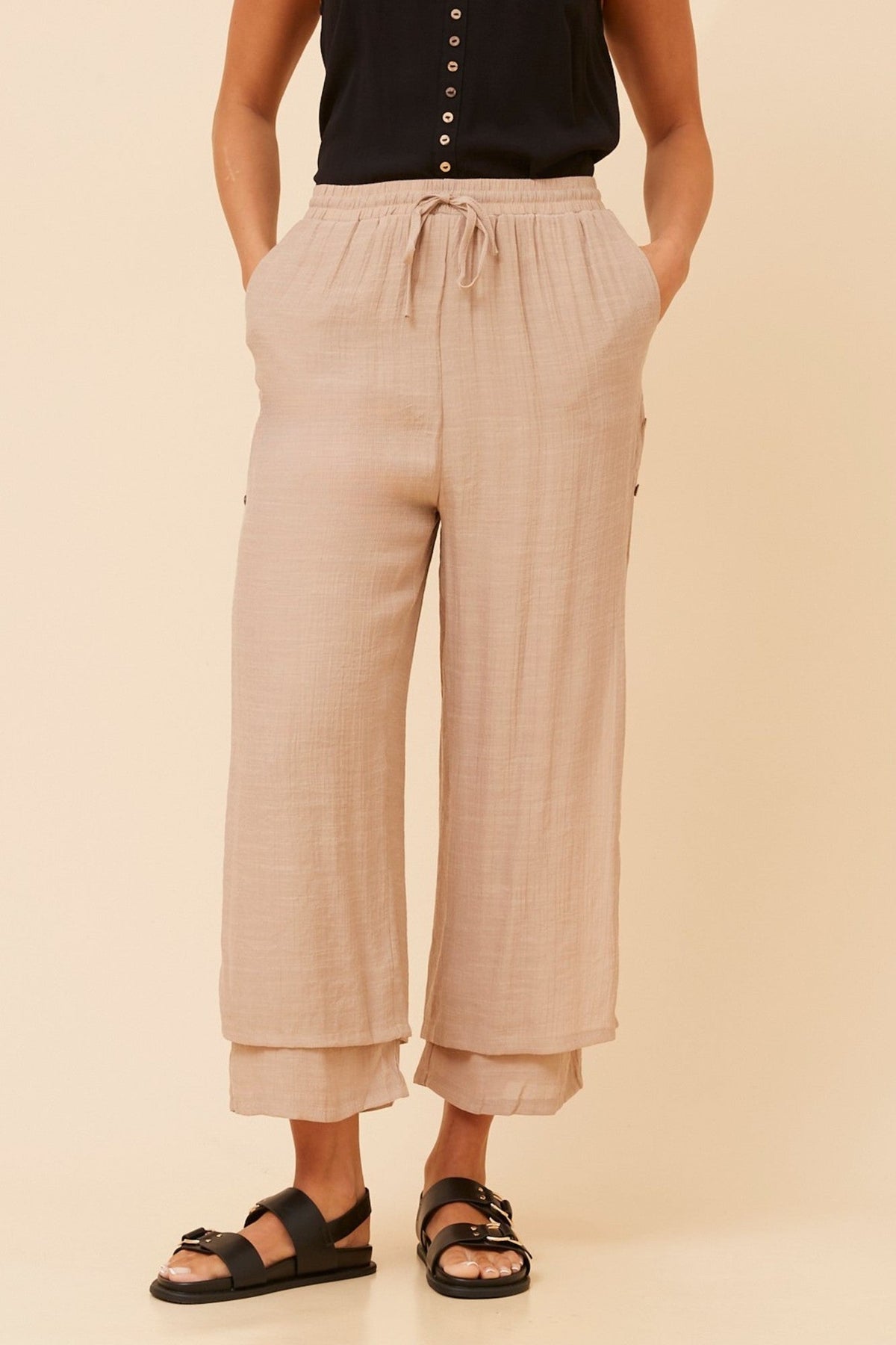 Caroline Morgan Australia DAMIANA WIDE LEG PANTS (Taupe)