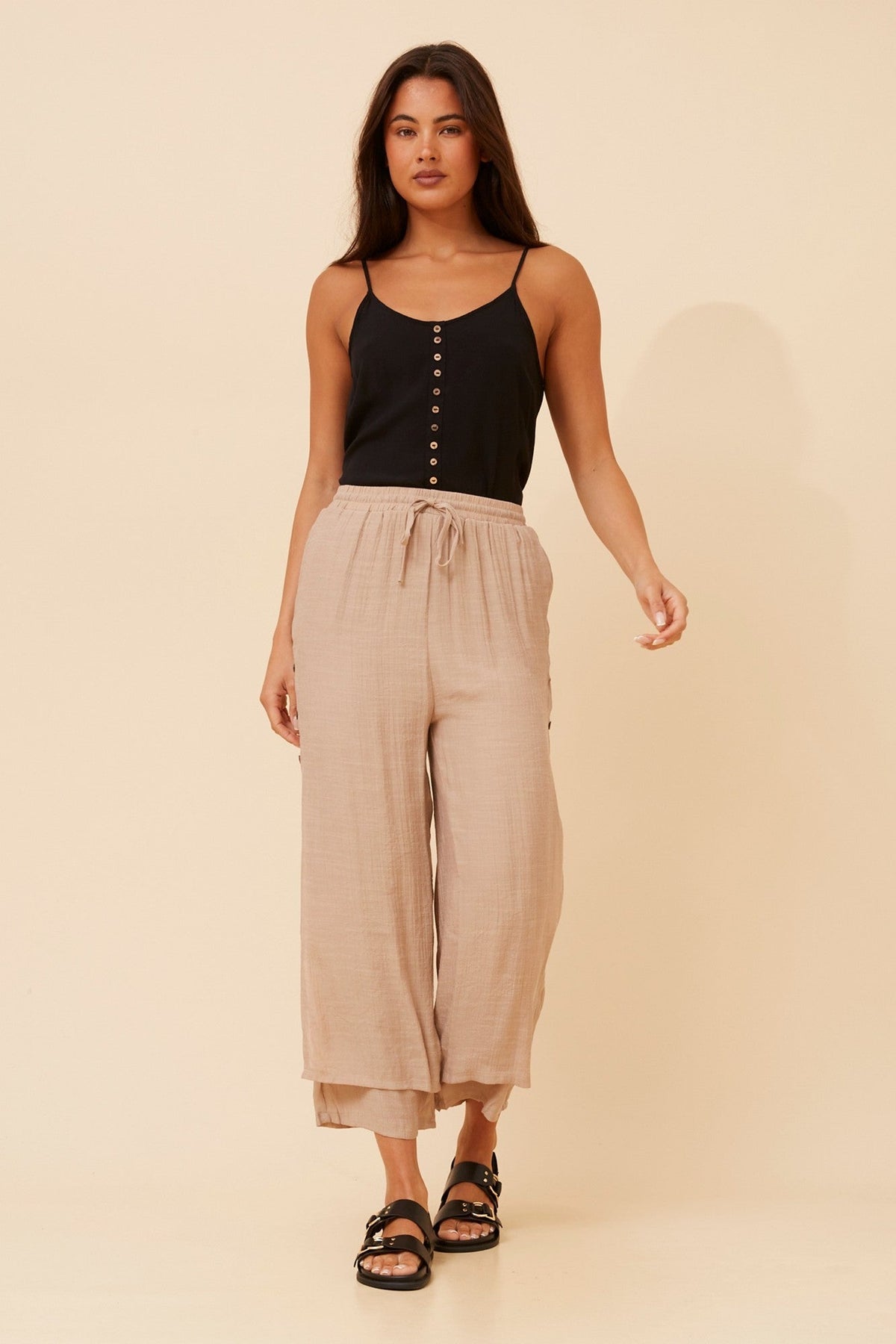 Caroline Morgan Australia DAMIANA WIDE LEG PANTS (Taupe)