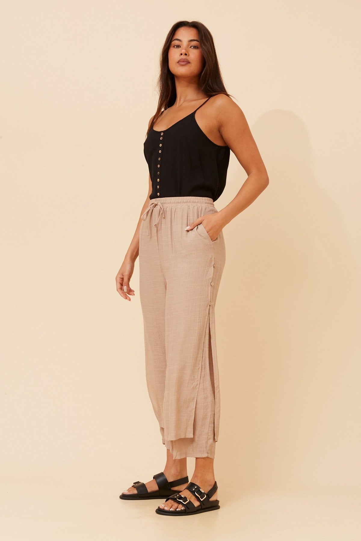 Caroline Morgan Australia DAMIANA WIDE LEG PANTS (Taupe)