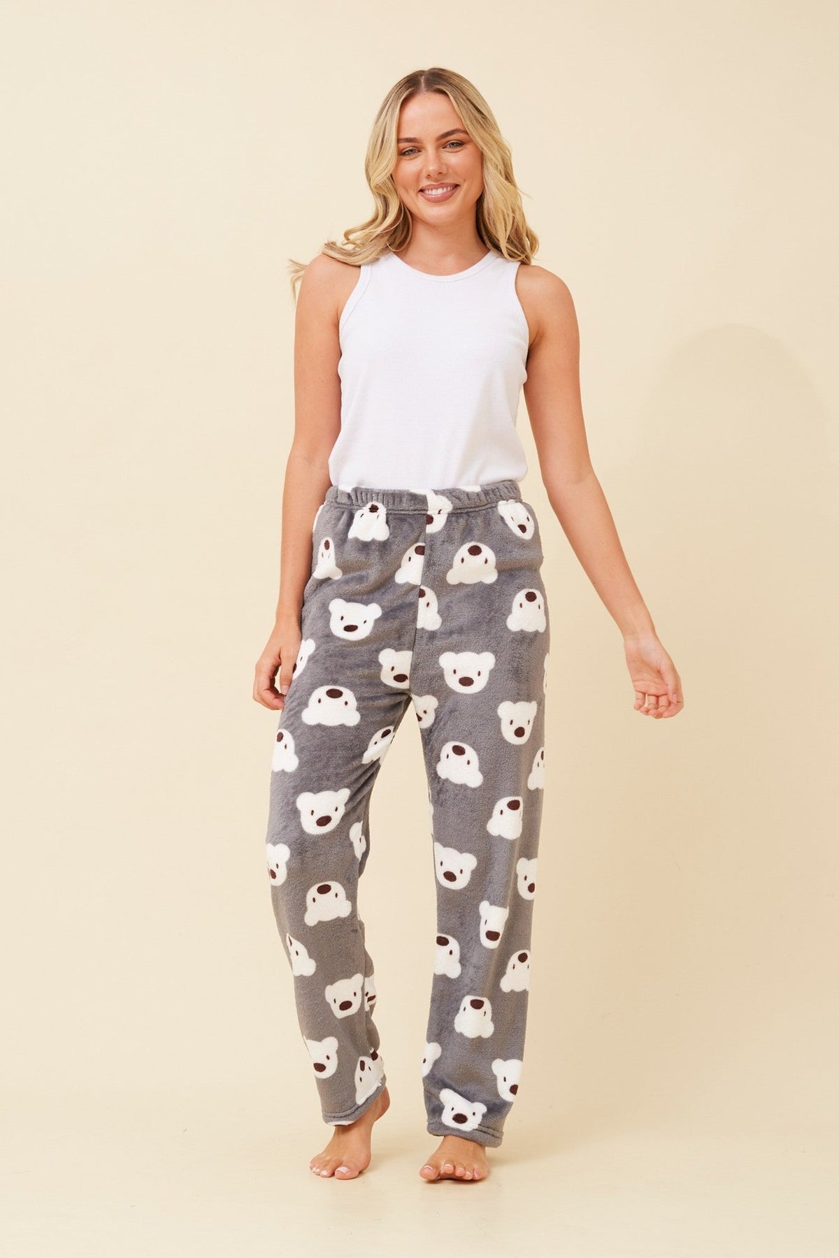 Caroline Morgan Australia LEE TEDDY PRINT PLUSH PYJAMA PANTS (Light Blue)
