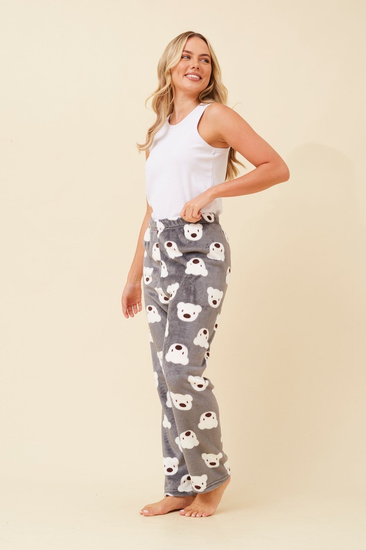 Caroline Morgan Australia LEE TEDDY PRINT PLUSH PYJAMA PANTS (Light Blue)
