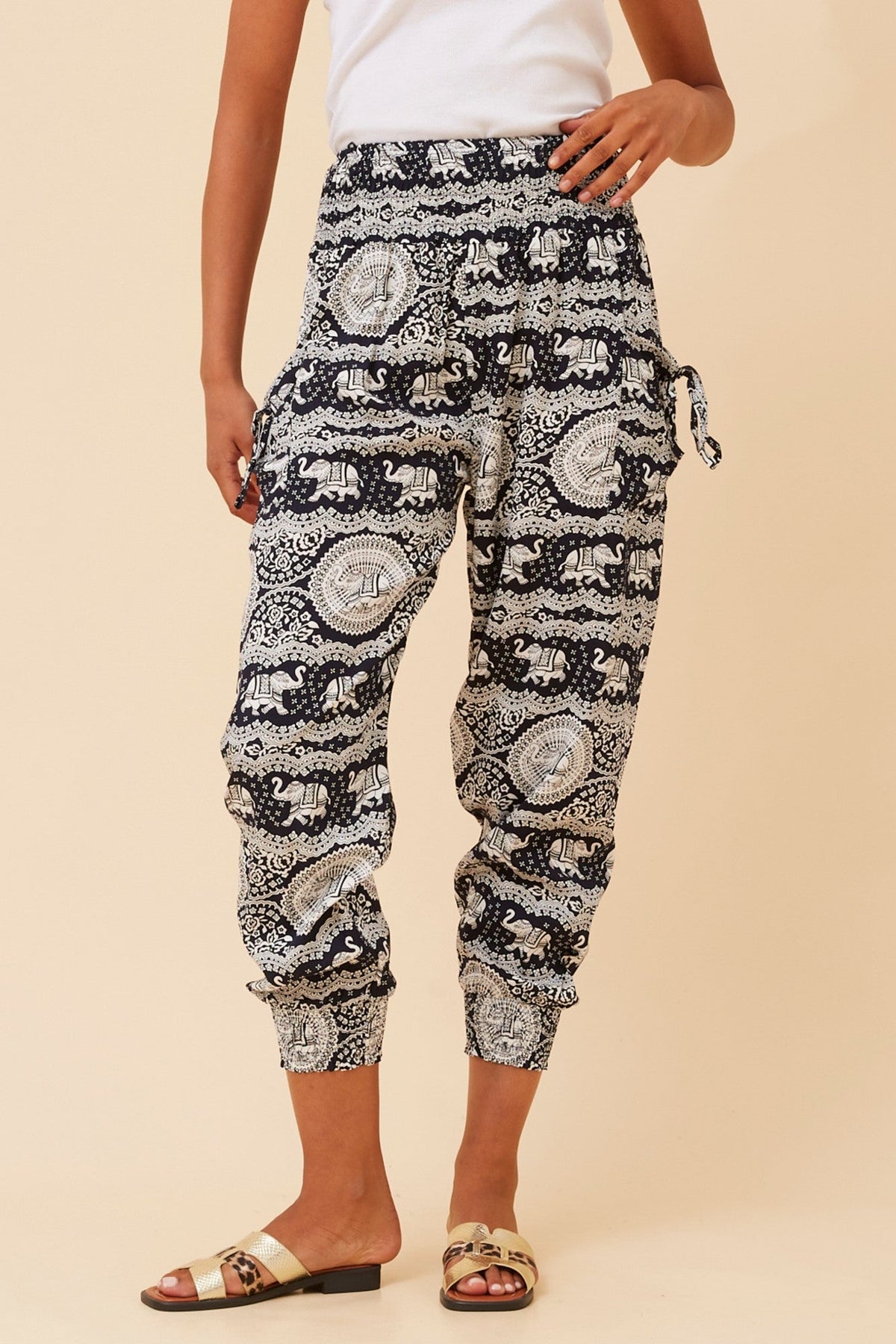 ELEPHANT PRINT HAREM PANTS (Multi Black)