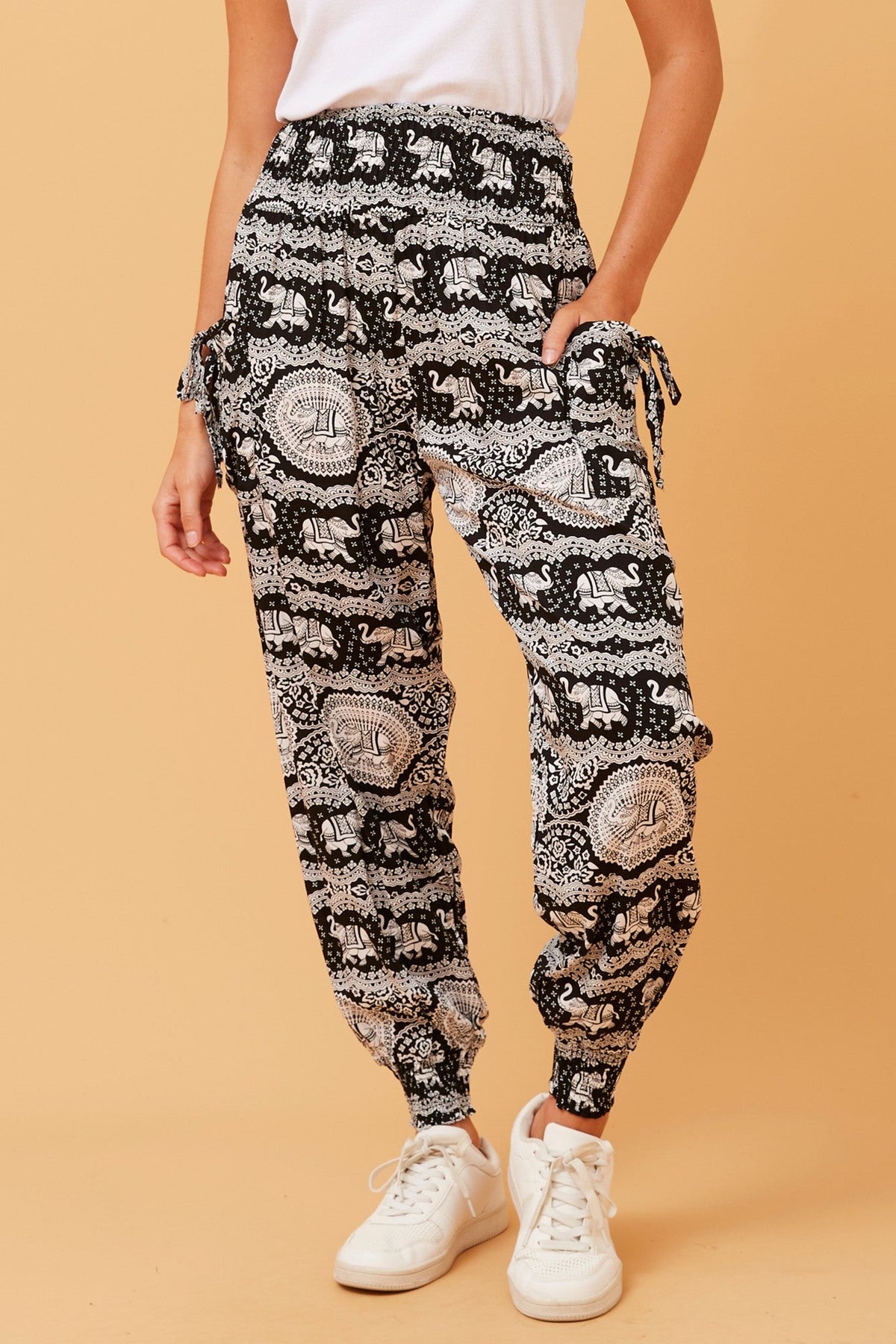 ELEPHANT PRINT HAREM PANTS (Multi Black)