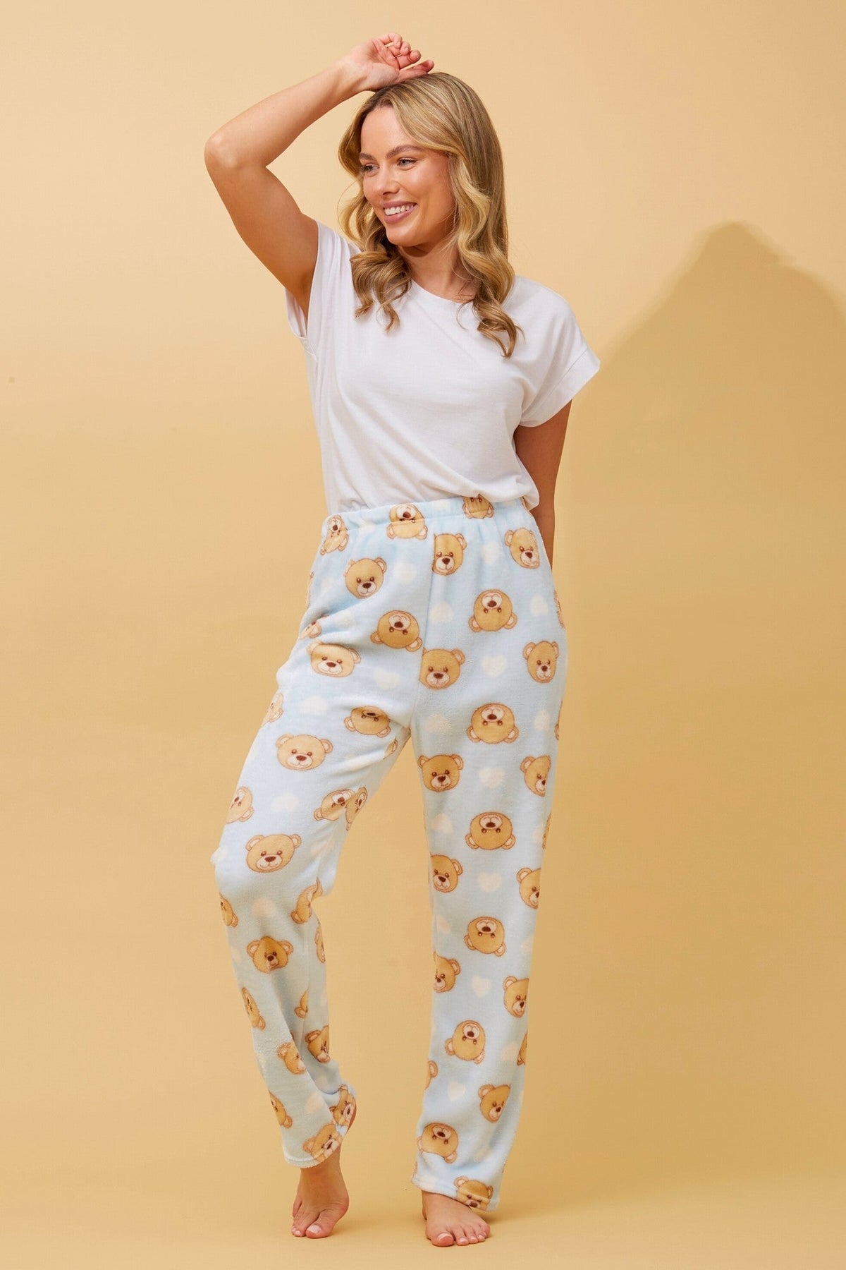 LEE TEDDY PRINT PLUSH PYJAMA PANTS (Light Blue)