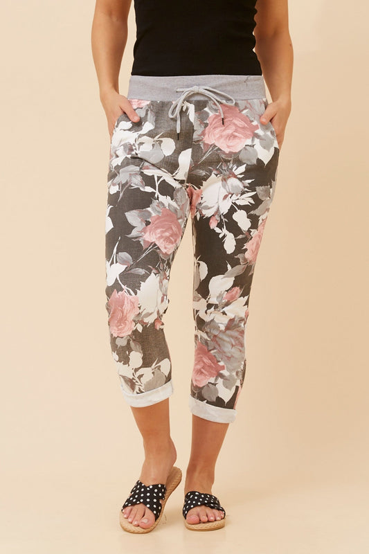 GINNA FLORAL JOGGER PANTS (Black)