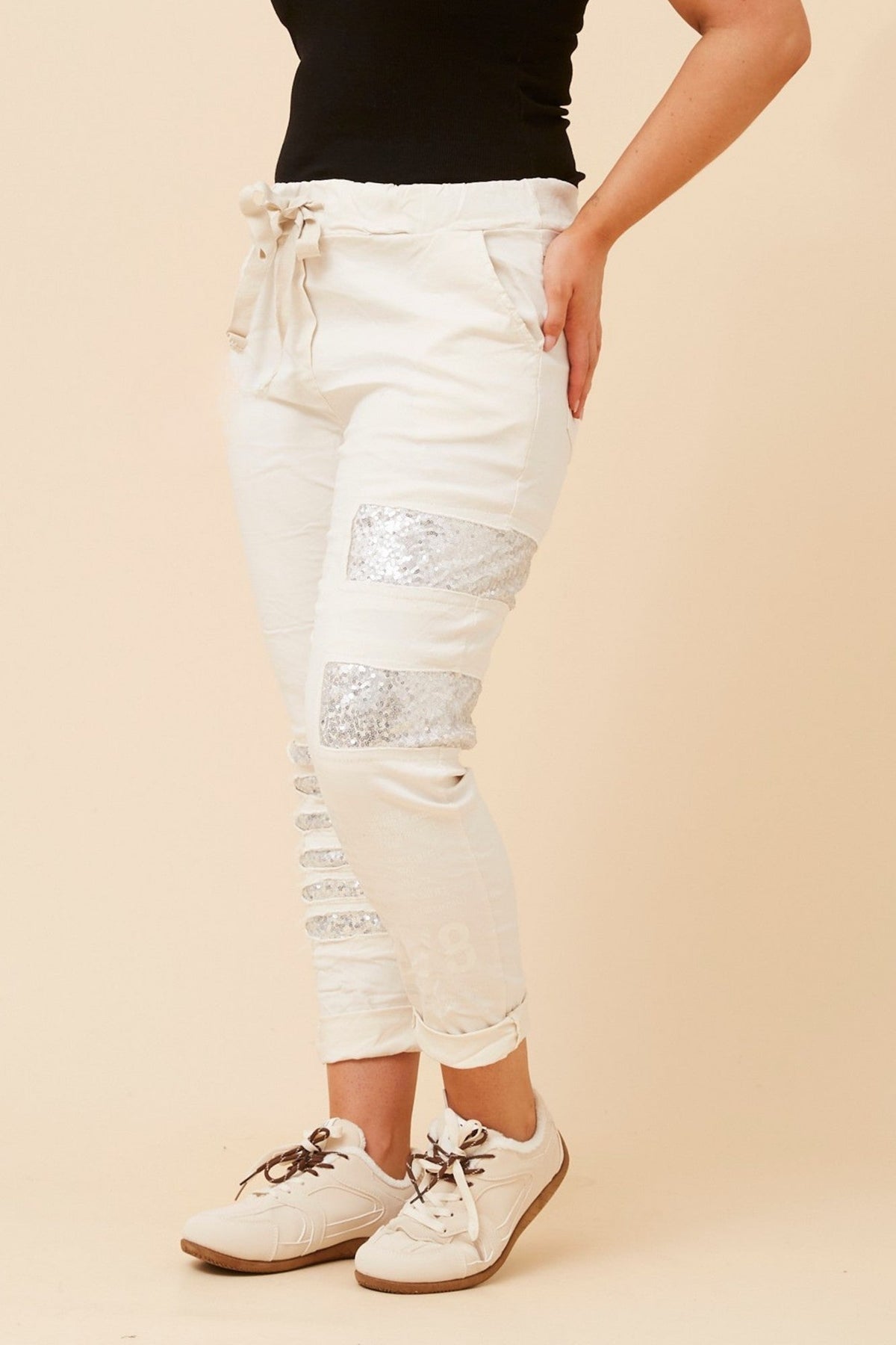 BOTTEGA MODA JANJA SEQUIN JOGGER PANTS (Beige)