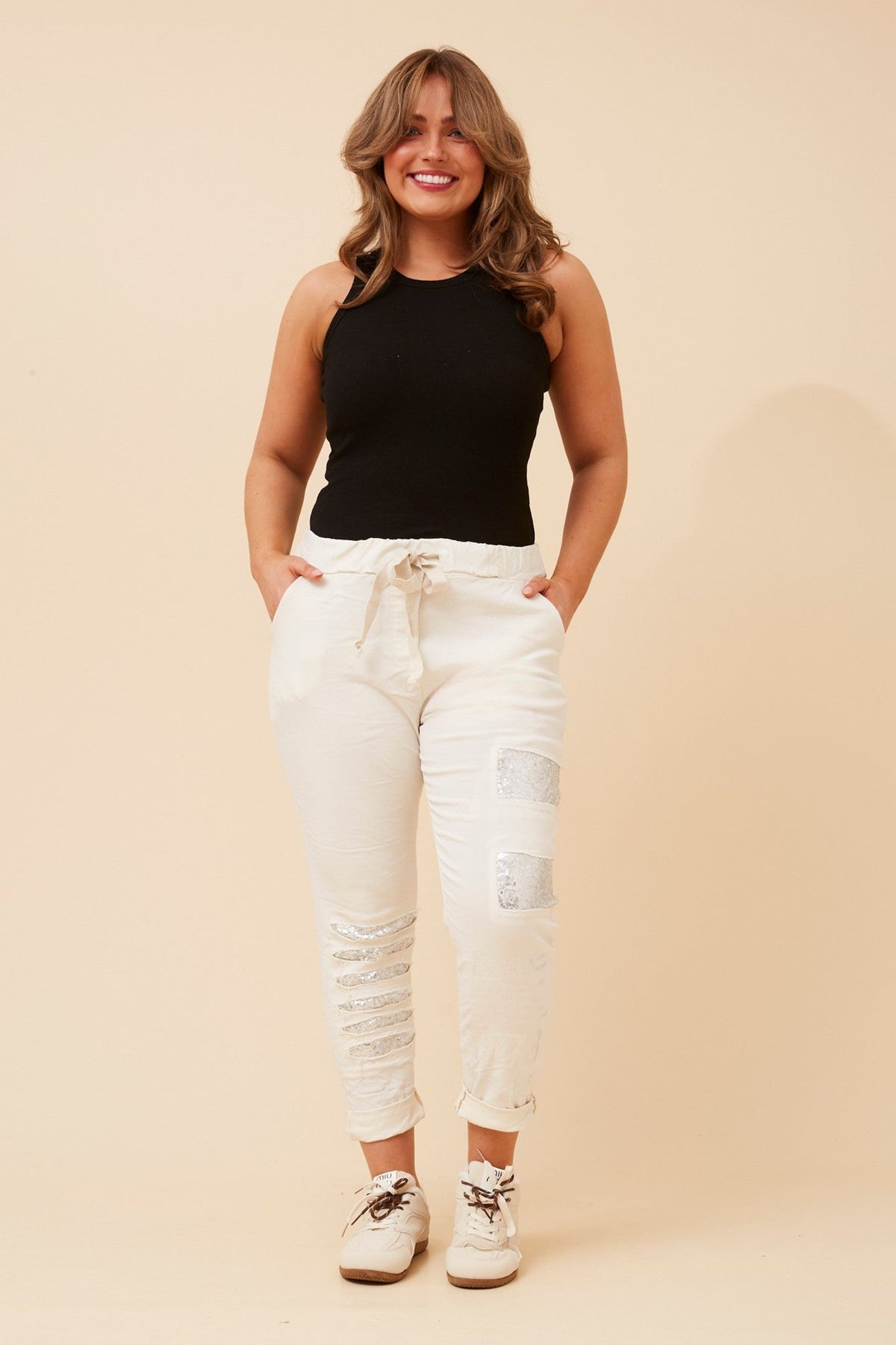 BOTTEGA MODA JANJA SEQUIN JOGGER PANTS (Beige)