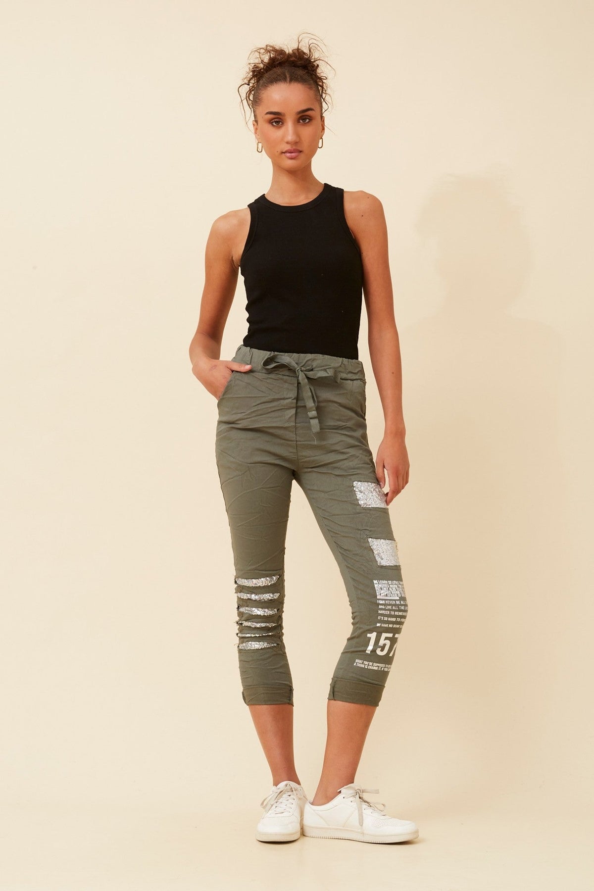 JANJA SEQUIN JOGGER PANTS (Khaki)
