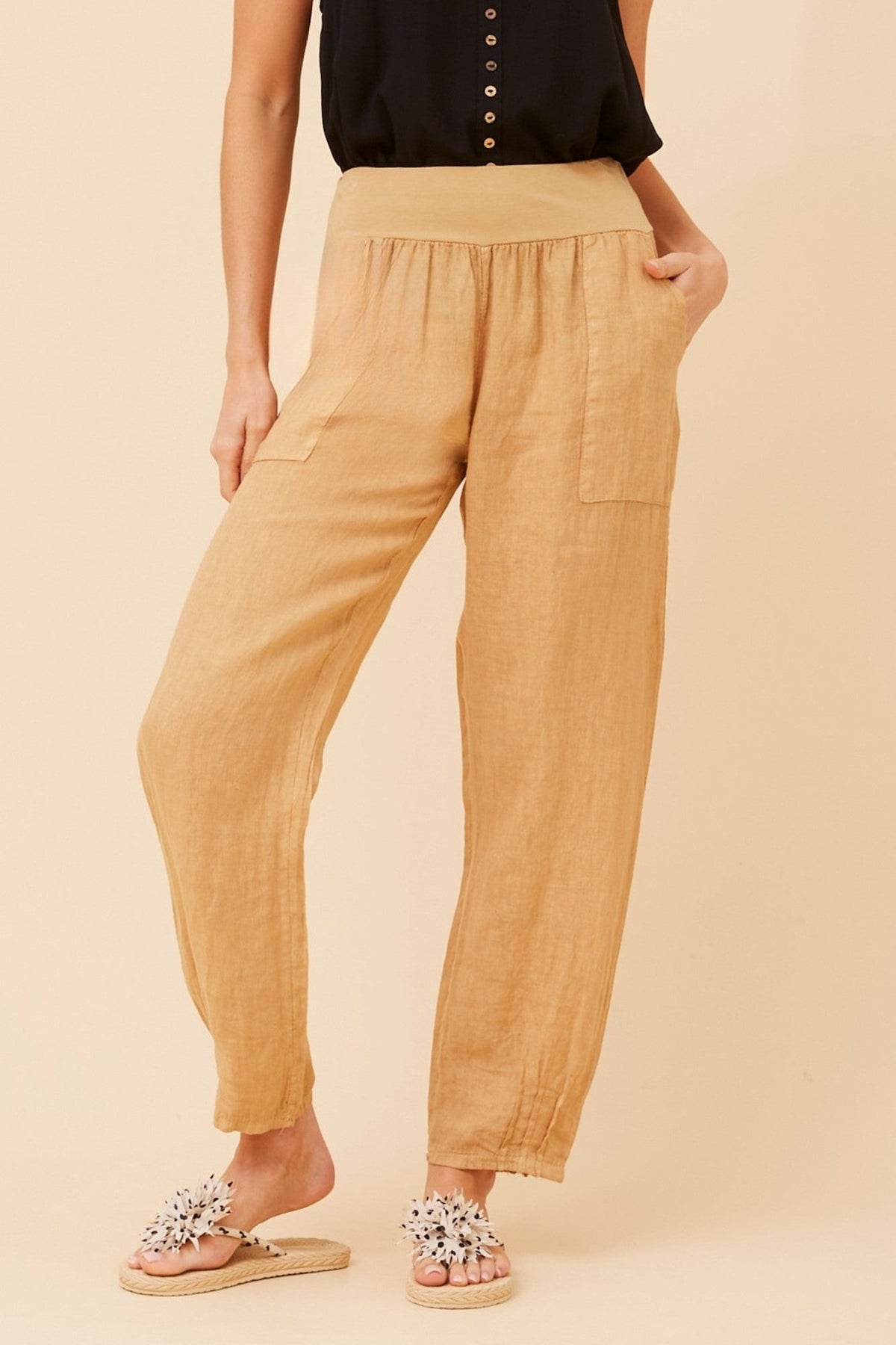 BOTTEGA MODA FINN SOLID LINEN PANTS (Biscuit)
