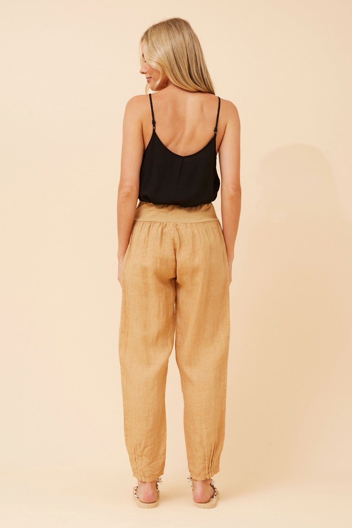 BOTTEGA MODA FINN SOLID LINEN PANTS (Biscuit)