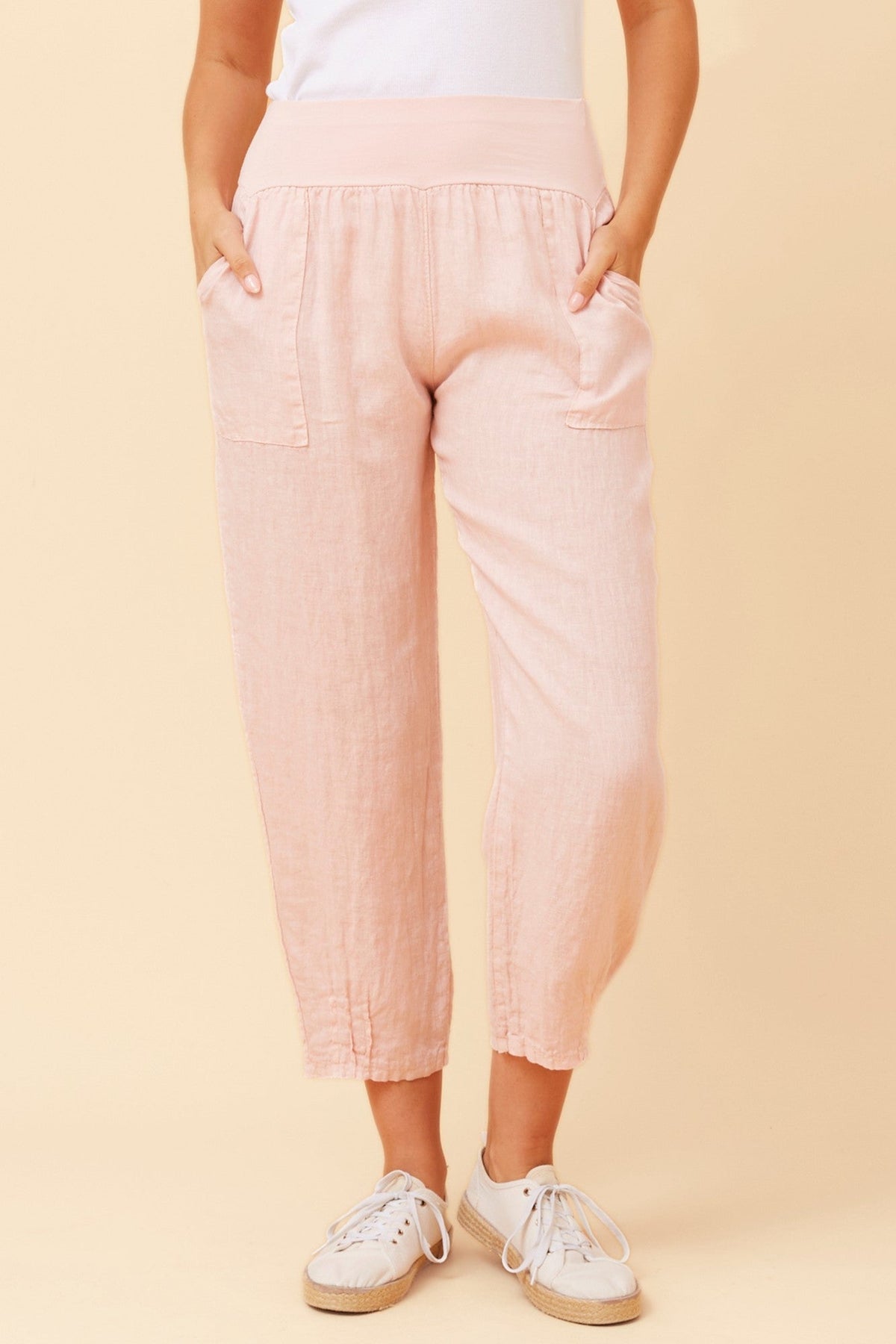 BOTTEGA MODA FINN SOLID LINEN PANTS (Blush)