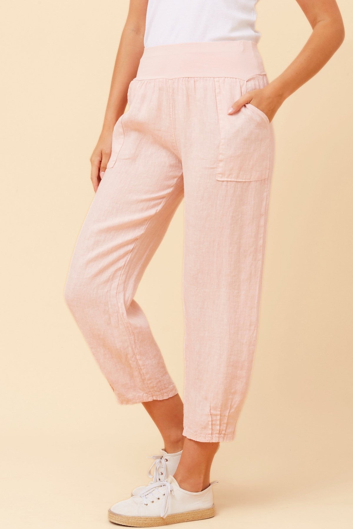 BOTTEGA MODA FINN SOLID LINEN PANTS (Blush)