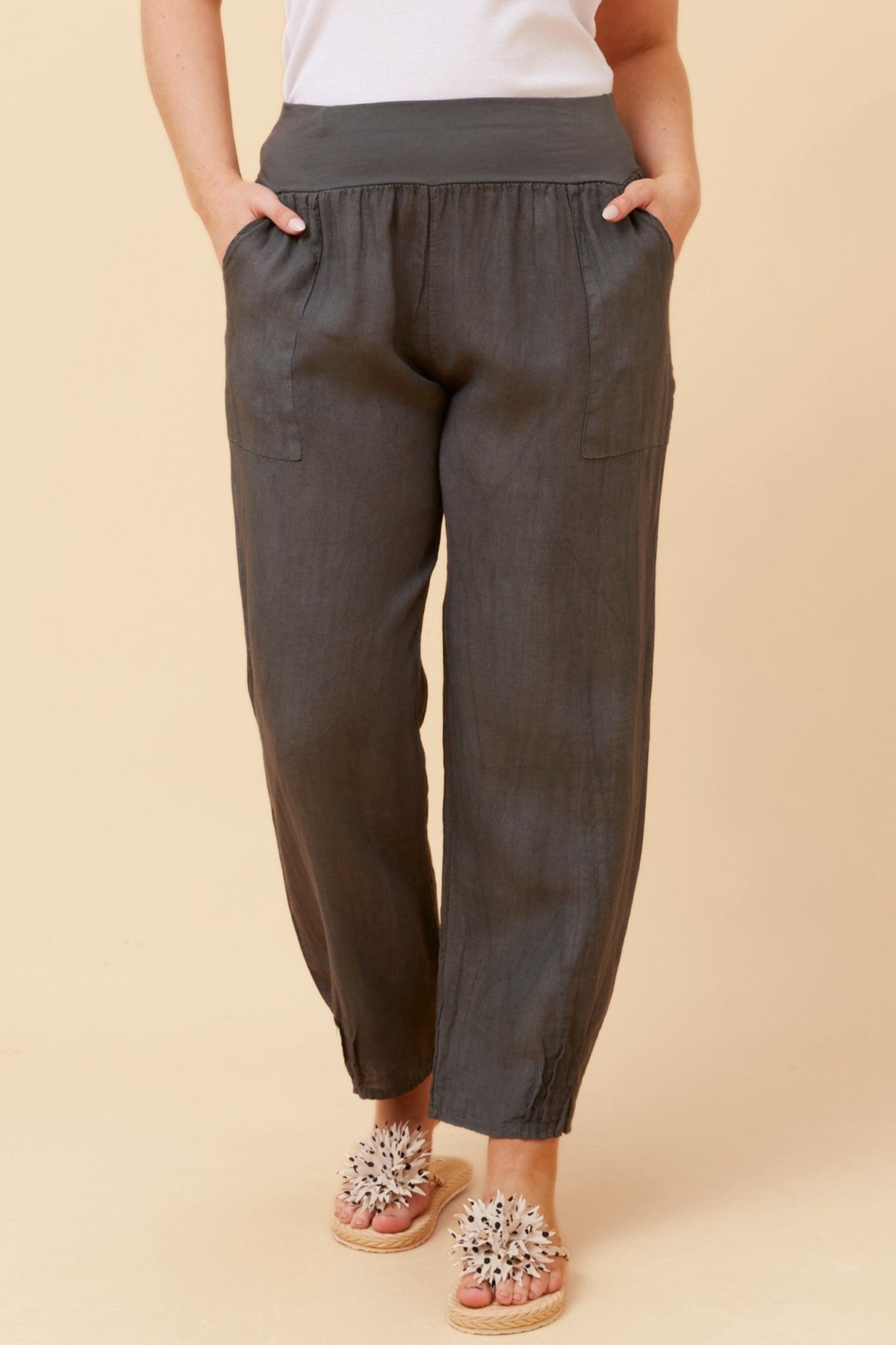 BOTTEGA MODA FINN SOLID LINEN PANTS (Charcoal)
