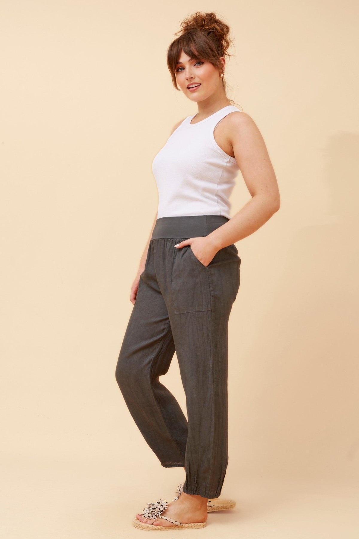BOTTEGA MODA FINN SOLID LINEN PANTS (Charcoal)