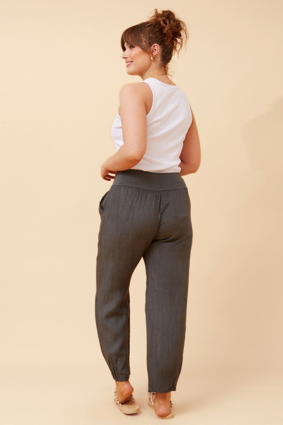 BOTTEGA MODA FINN SOLID LINEN PANTS (Charcoal)