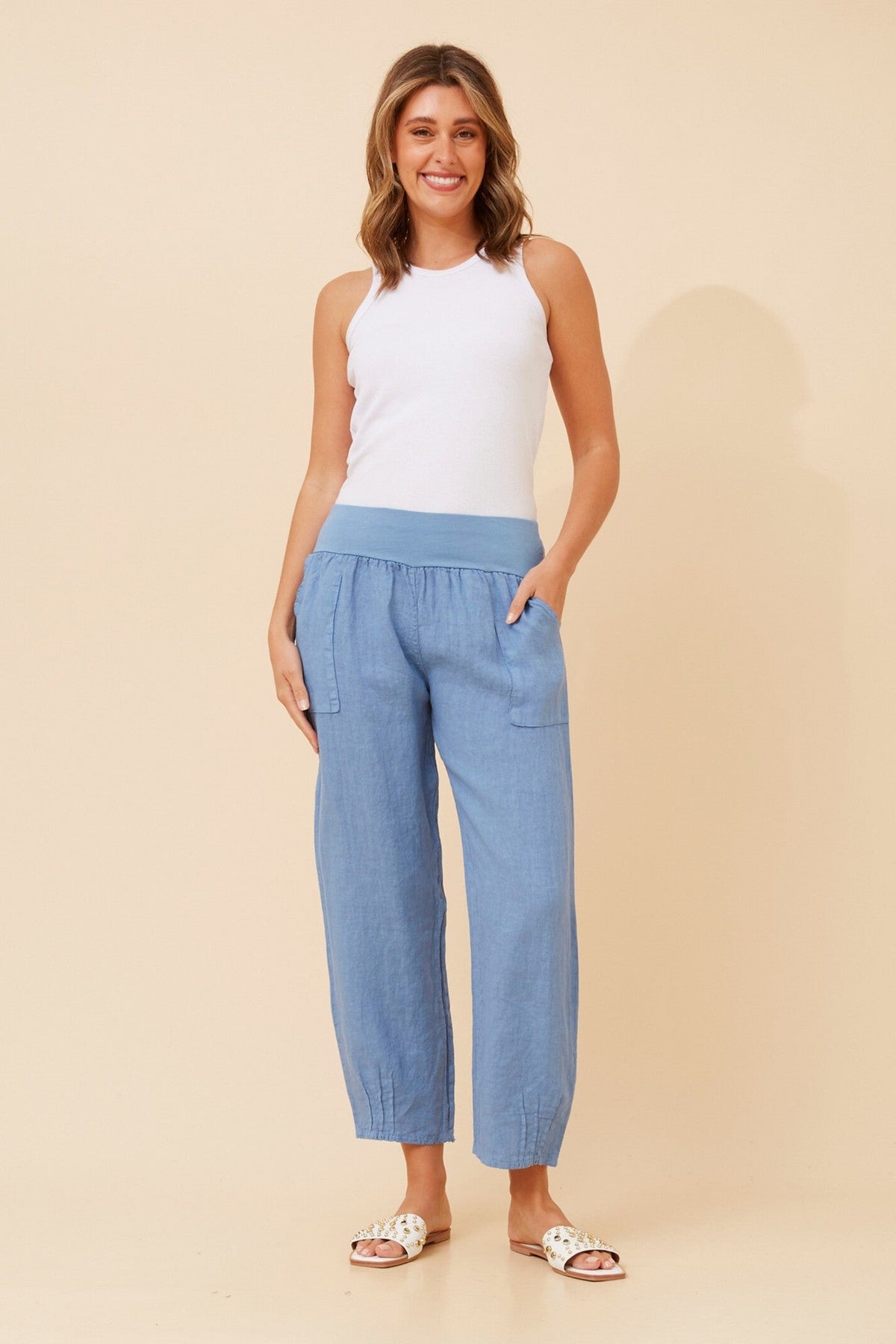 BOTTEGA MODA FINN SOLID LINEN PANTS (Denim)