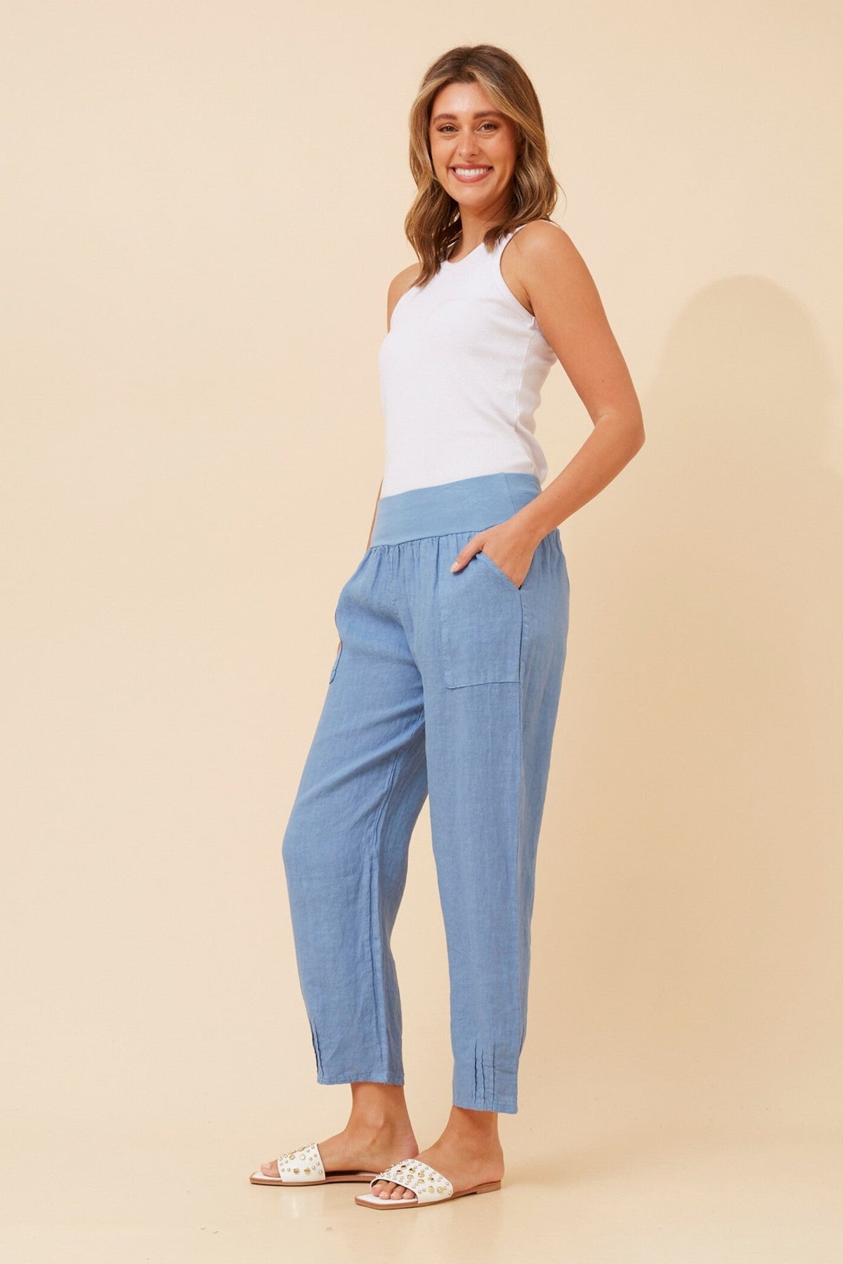 BOTTEGA MODA FINN SOLID LINEN PANTS (Denim)