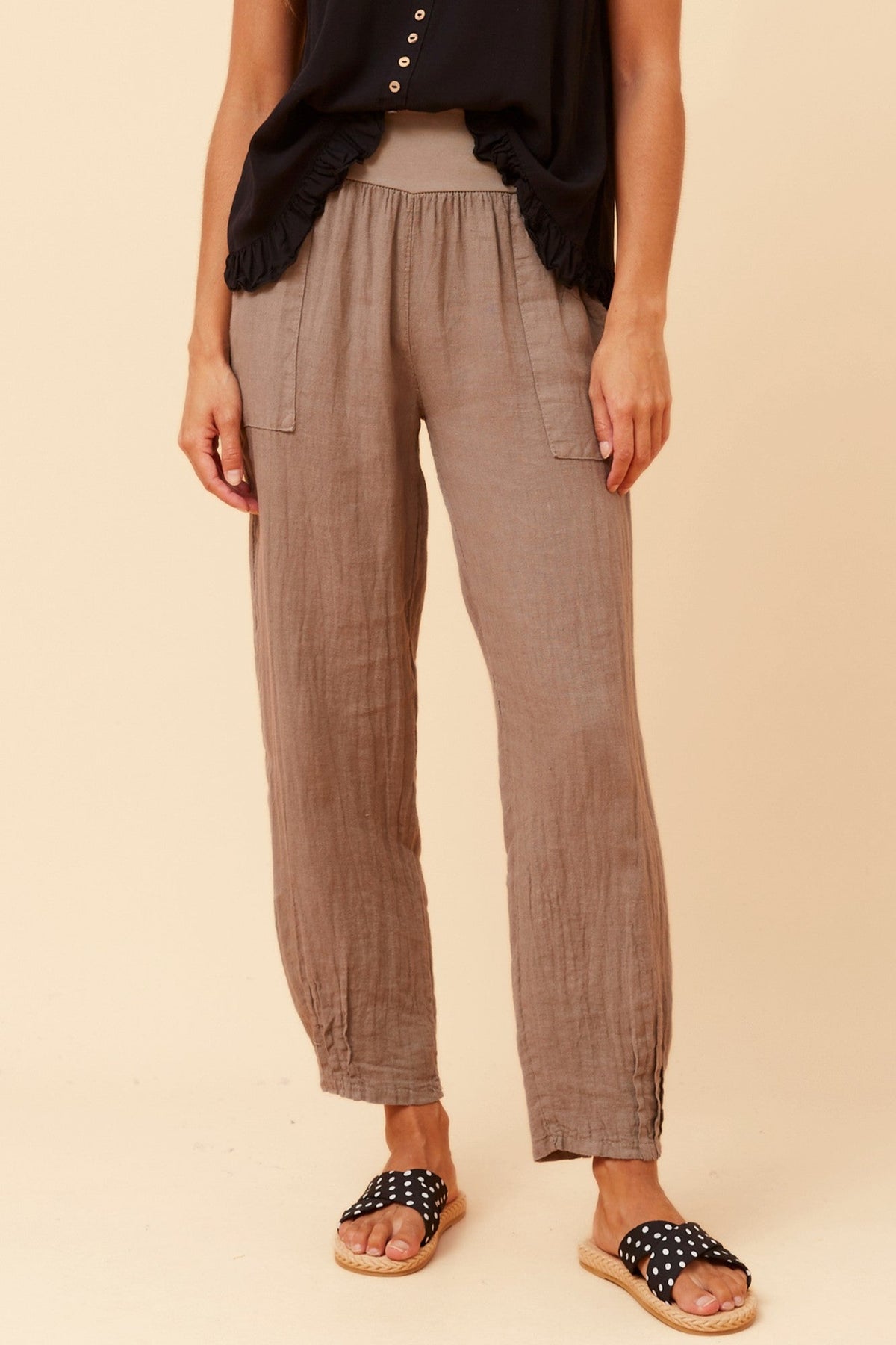 BOTTEGA MODA FINN SOLID LINEN PANTS (Fango)