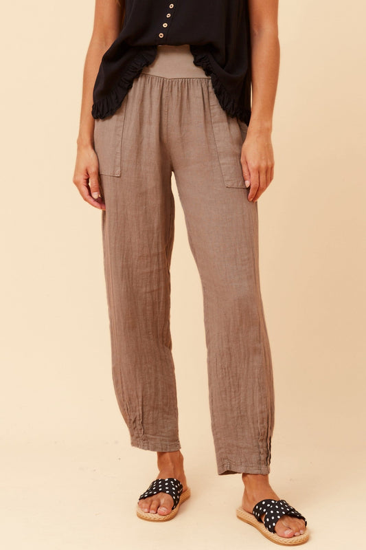 BOTTEGA MODA FINN SOLID LINEN PANTS (Fango)