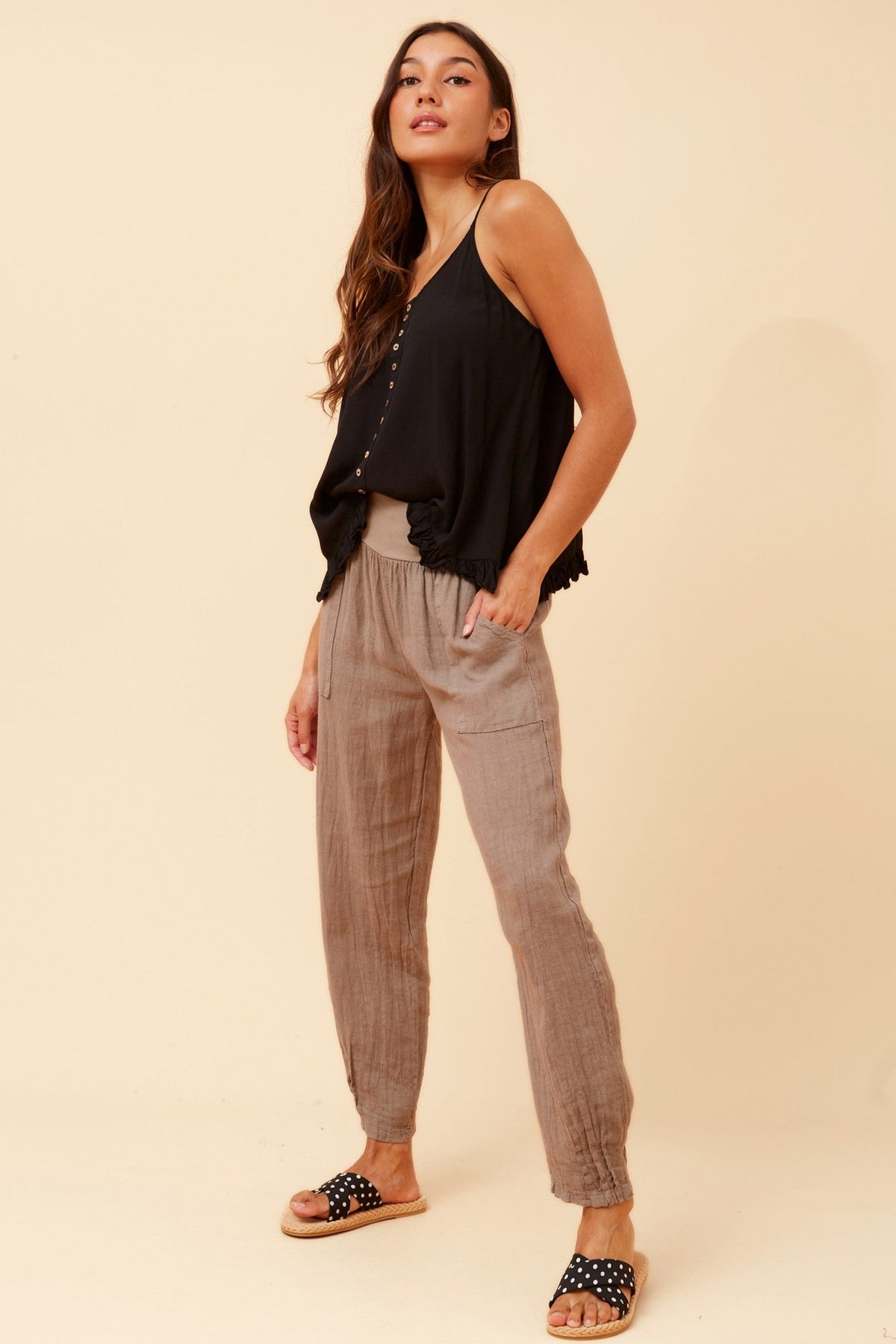 BOTTEGA MODA FINN SOLID LINEN PANTS (Fango)