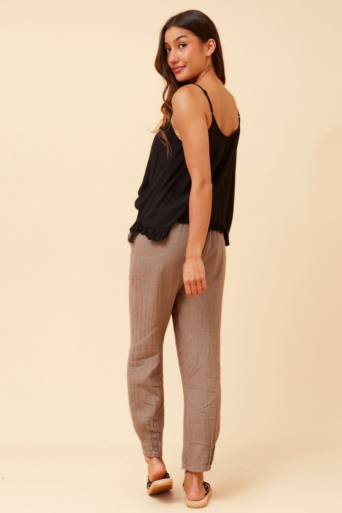 BOTTEGA MODA FINN SOLID LINEN PANTS (Fango)