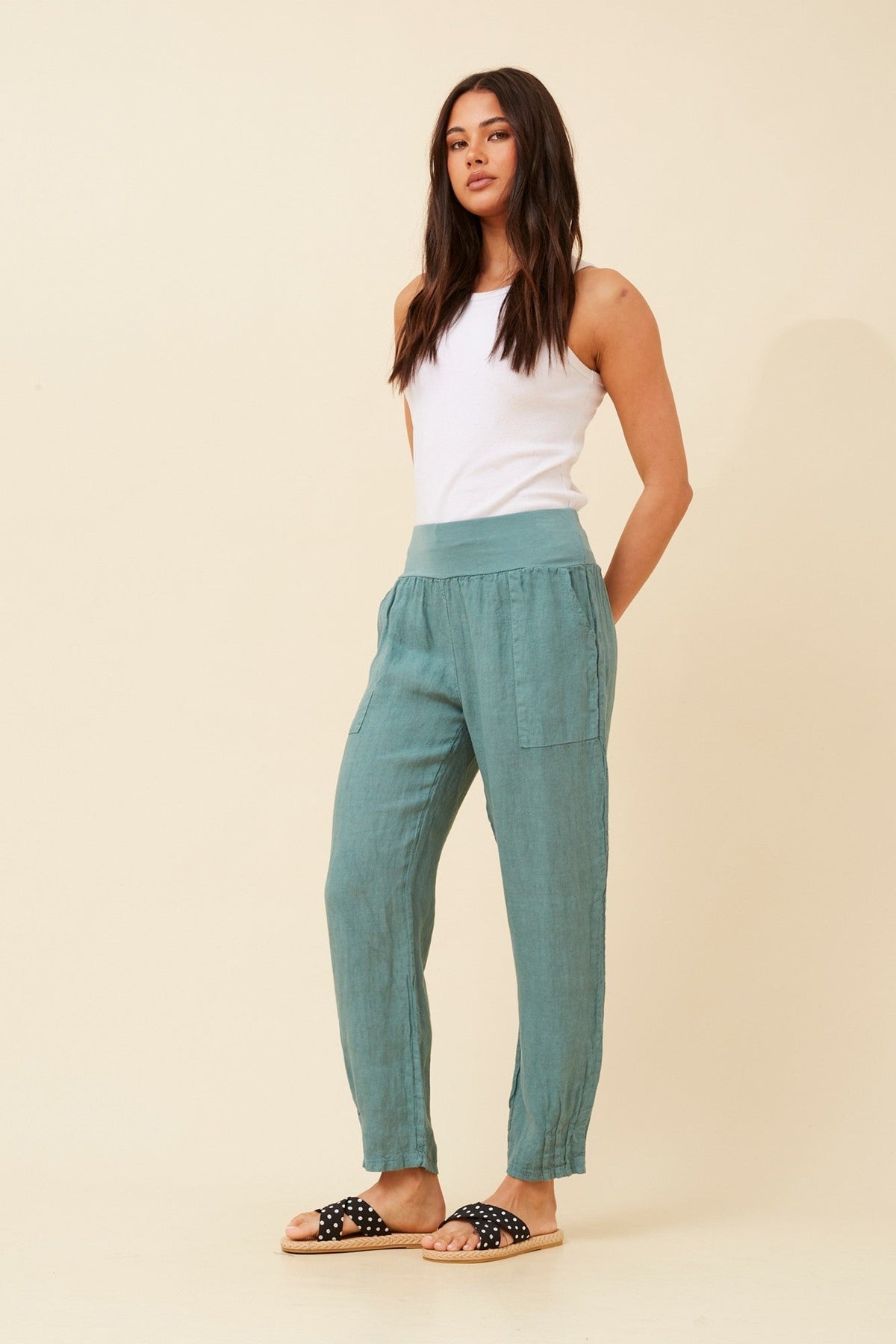 BOTTEGA MODA FINN SOLID LINEN PANTS (Lago)