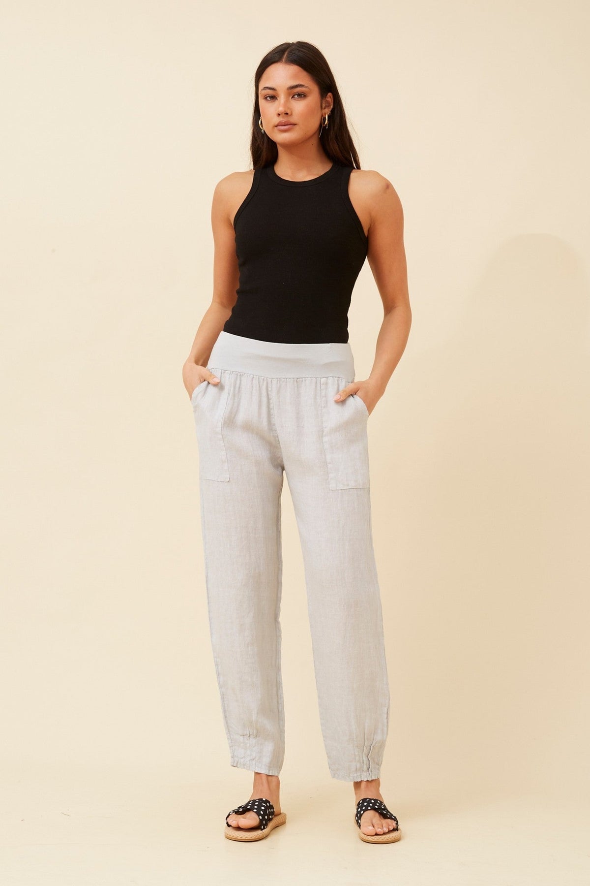 BOTTEGA MODA FINN SOLID LINEN PANTS (Perla)