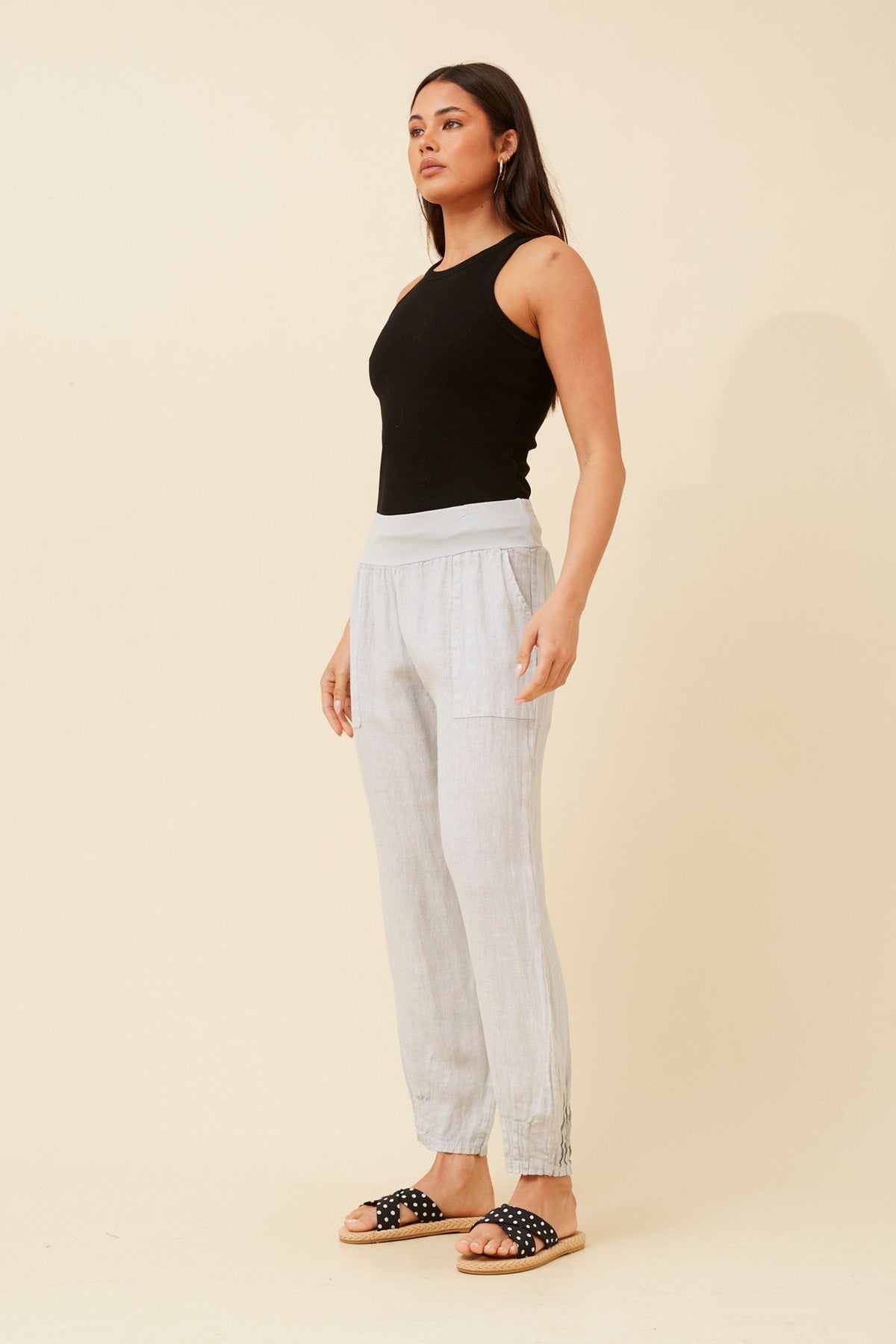BOTTEGA MODA FINN SOLID LINEN PANTS (Perla)