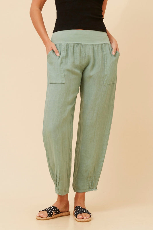 BOTTEGA MODA FINN SOLID LINEN PANTS (Sage)
