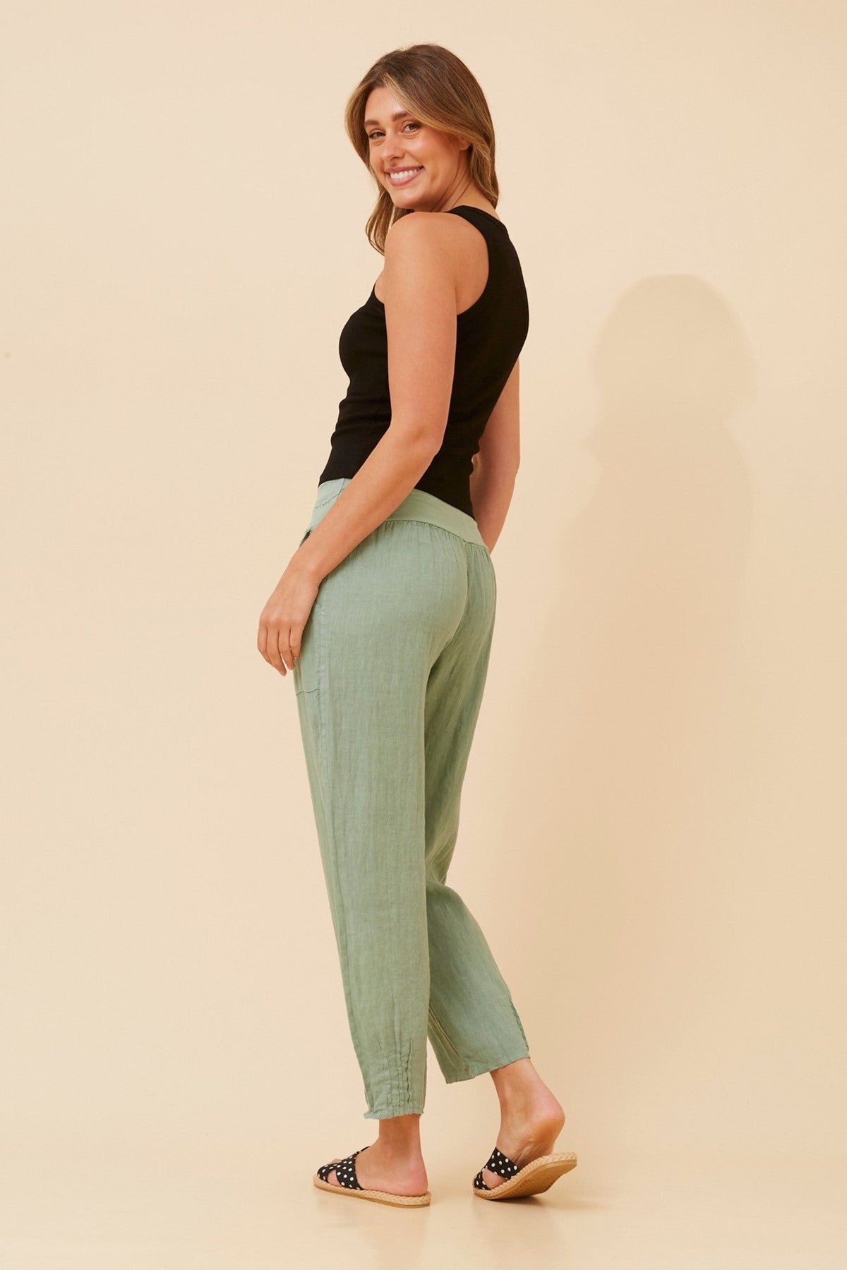 BOTTEGA MODA FINN SOLID LINEN PANTS (Sage)