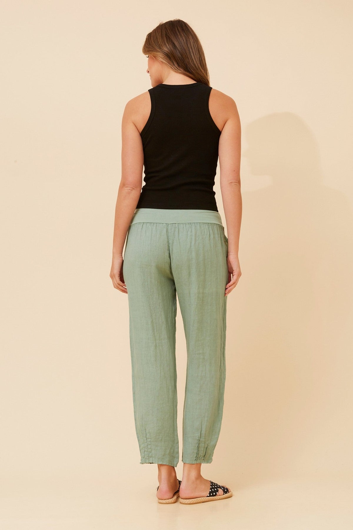 BOTTEGA MODA FINN SOLID LINEN PANTS (Sage)
