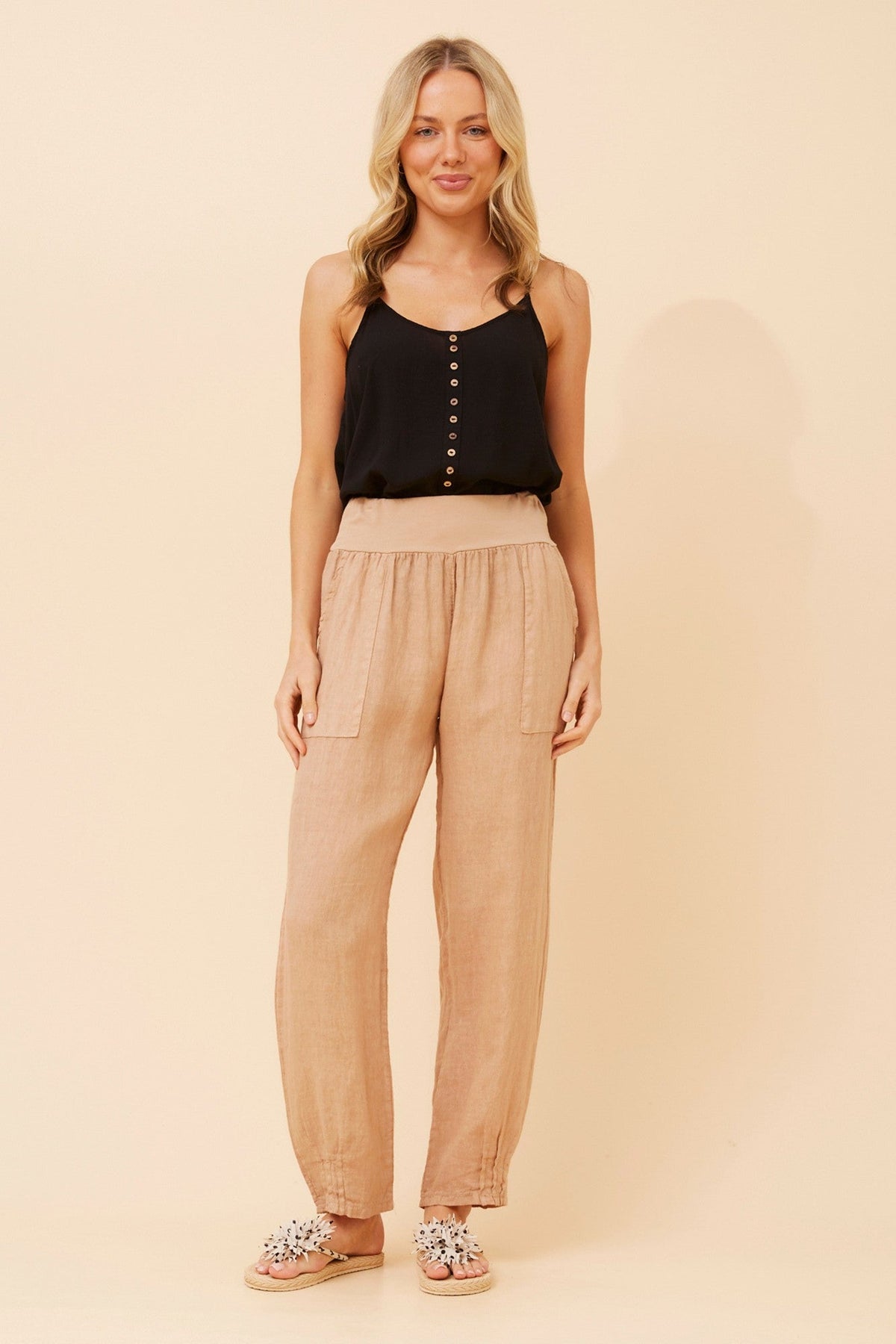 BOTTEGA MODA FINN SOLID LINEN PANTS (Toffee)