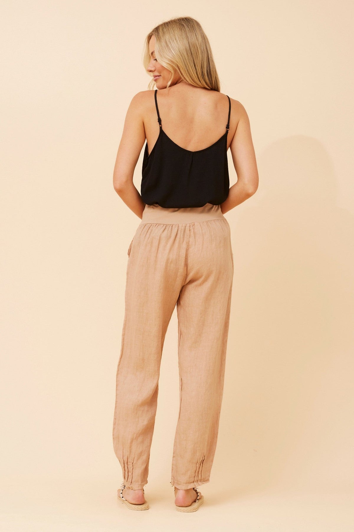 BOTTEGA MODA FINN SOLID LINEN PANTS (Toffee)