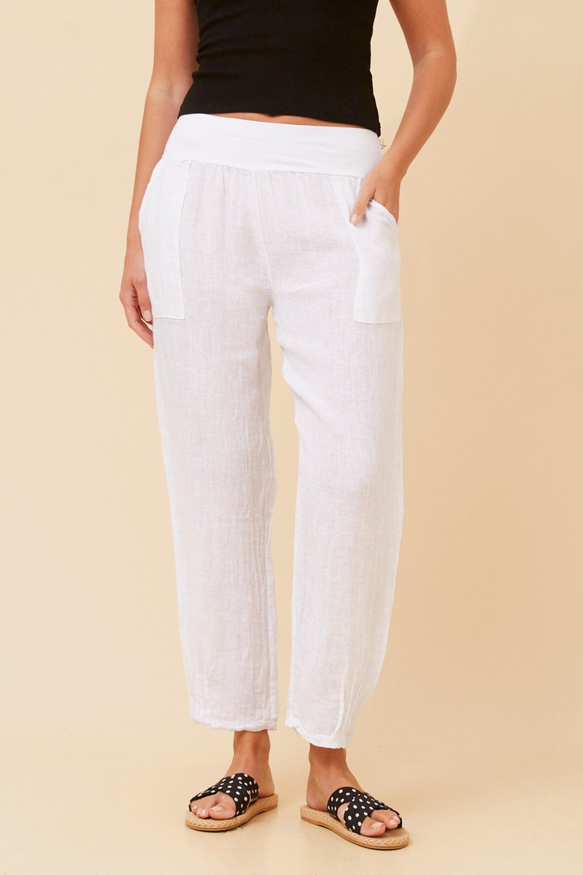BOTTEGA MODA FINN SOLID LINEN PANTS (White)