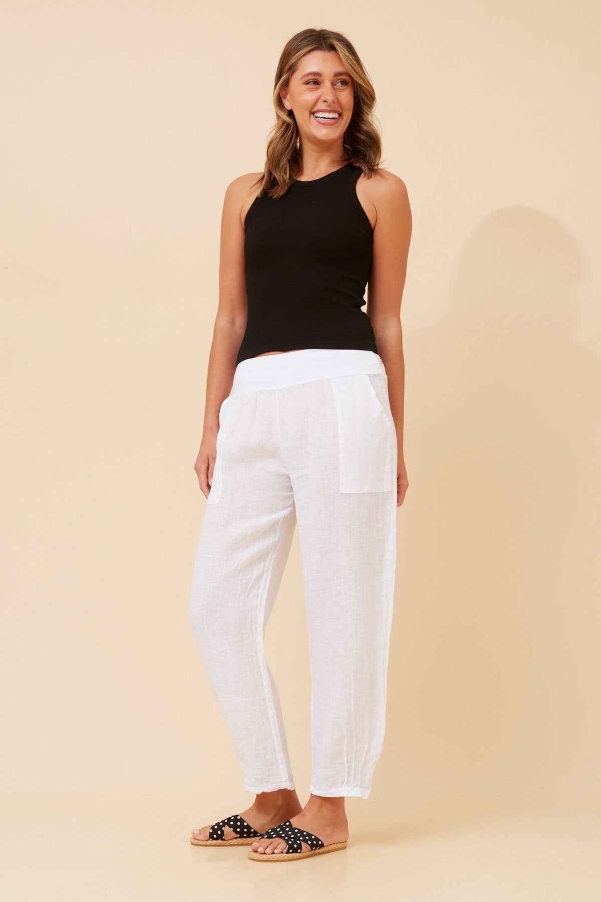 BOTTEGA MODA FINN SOLID LINEN PANTS (White)