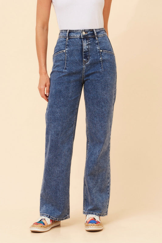 VIONA WIDE LEG DENIM PANTS (Mid Wash)
