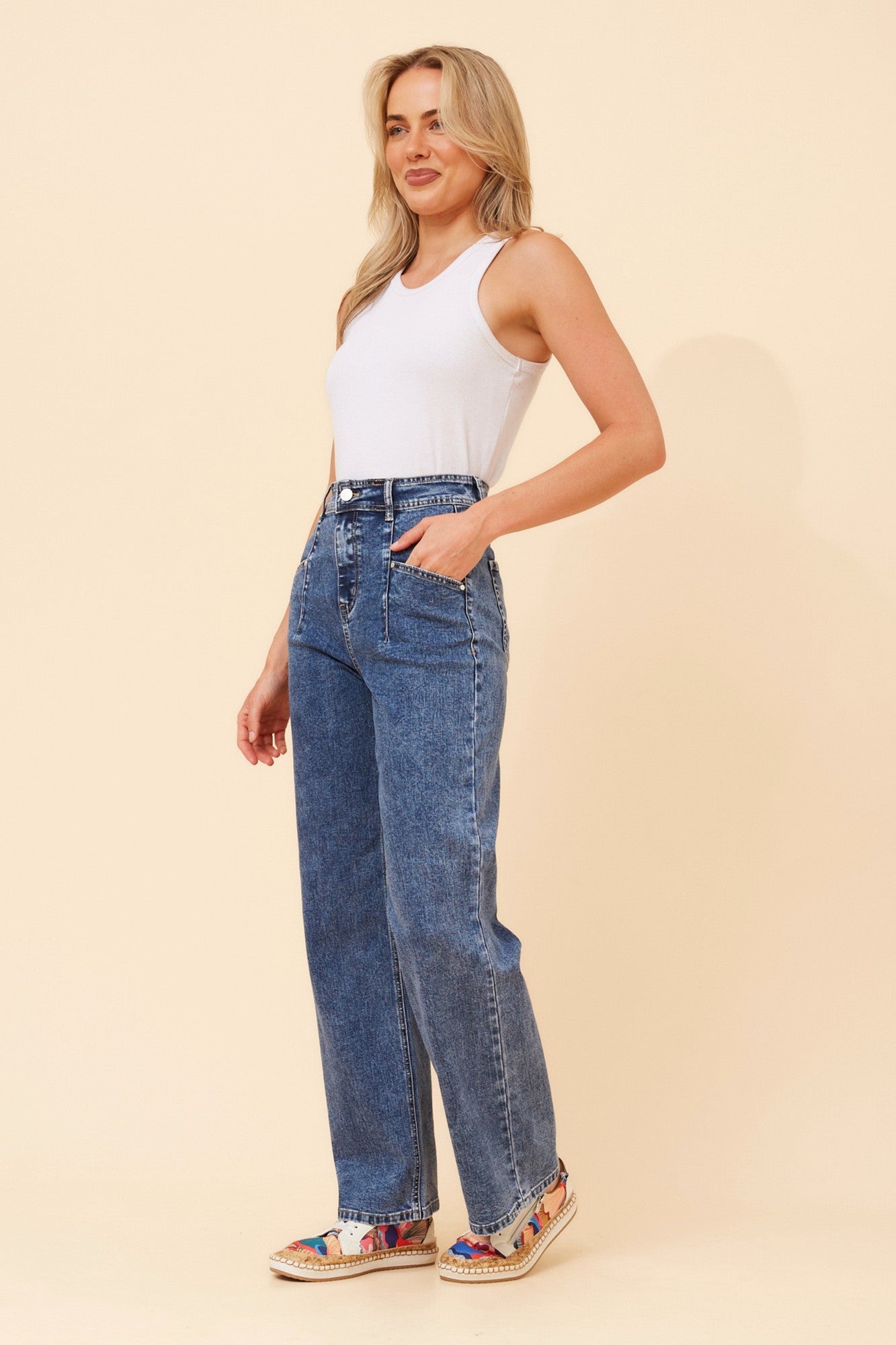 VIONA WIDE LEG DENIM PANTS (Mid Wash)