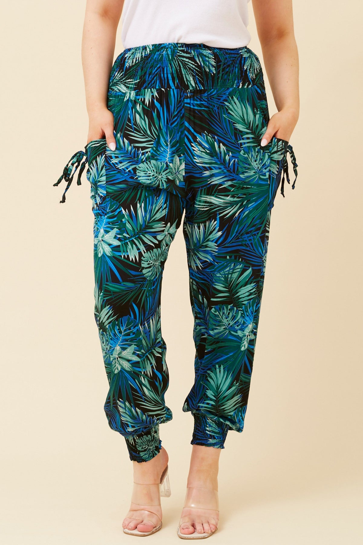 TROPICAL PRINT HAREM PANTS (Multi Blue)