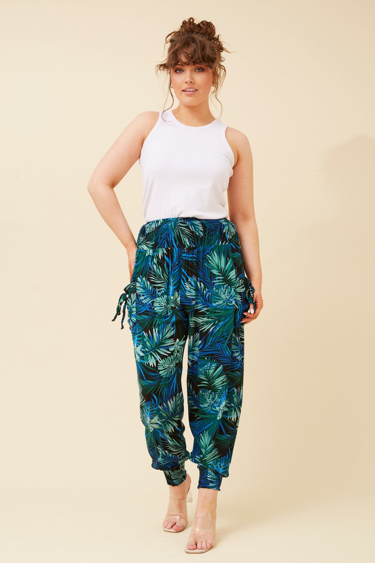 TROPICAL PRINT HAREM PANTS (Multi Blue)