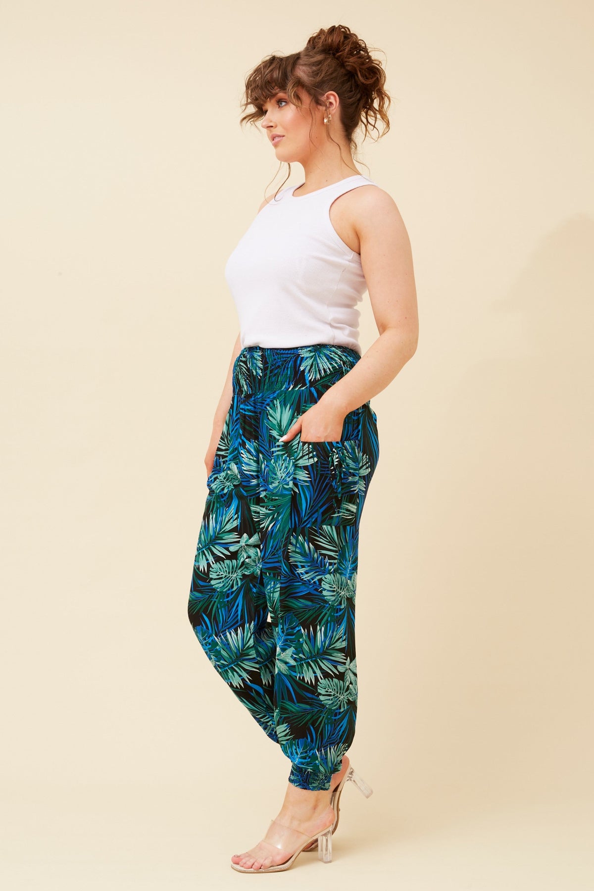 TROPICAL PRINT HAREM PANTS (Multi Blue)