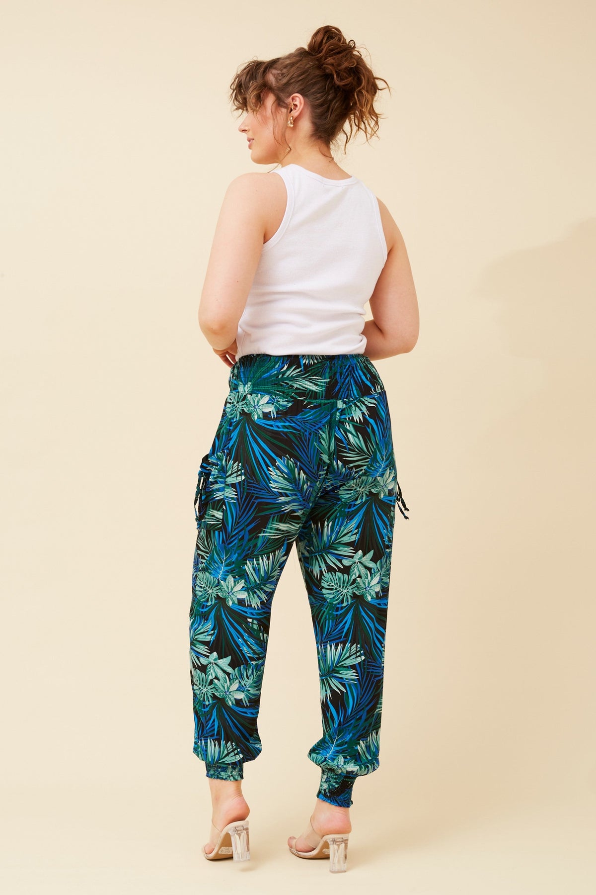 TROPICAL PRINT HAREM PANTS (Multi Blue)