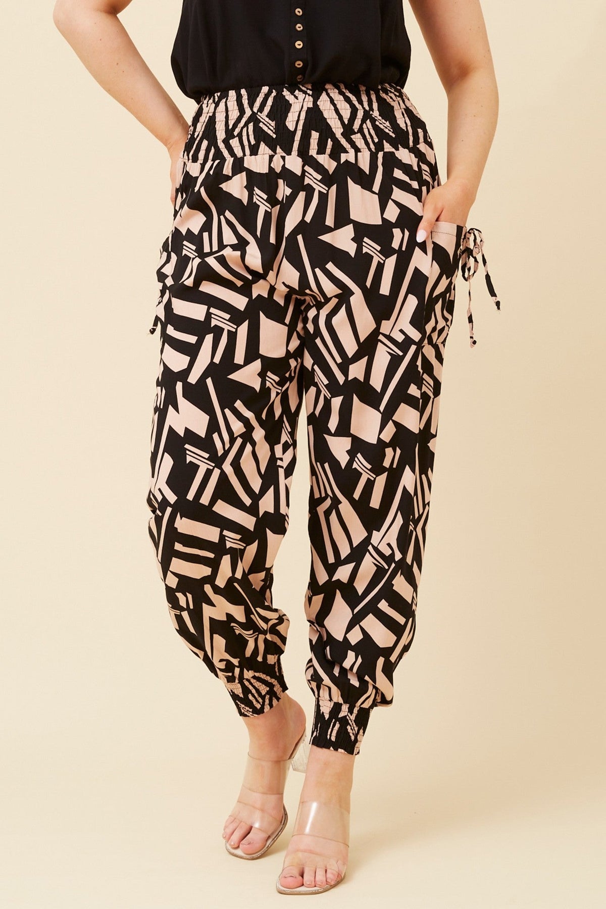 ABSTRACT PRINT HAREM PANTS (Beige)