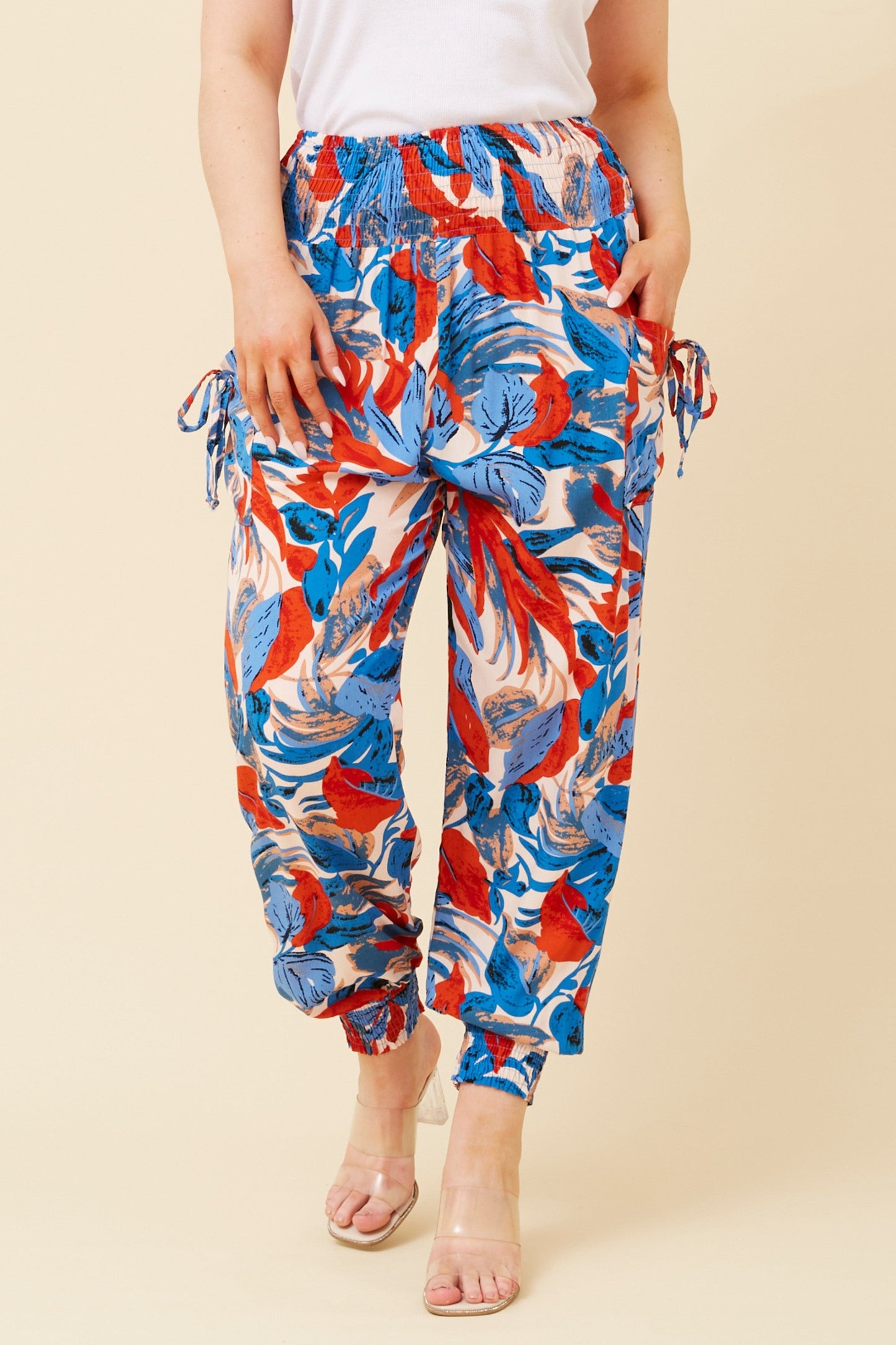 LEAF PRINT HAREM PANTS (Multi Blue)