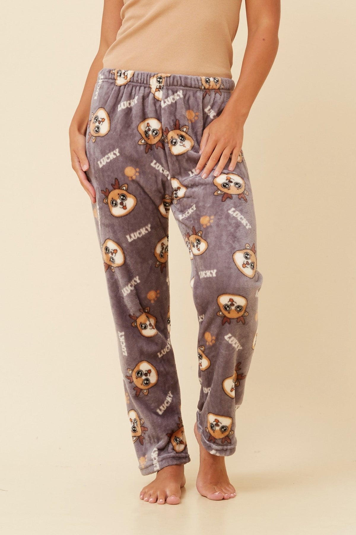 LEE REINDEER PRINT PLUSH PYJAMA PANTS (Grey)