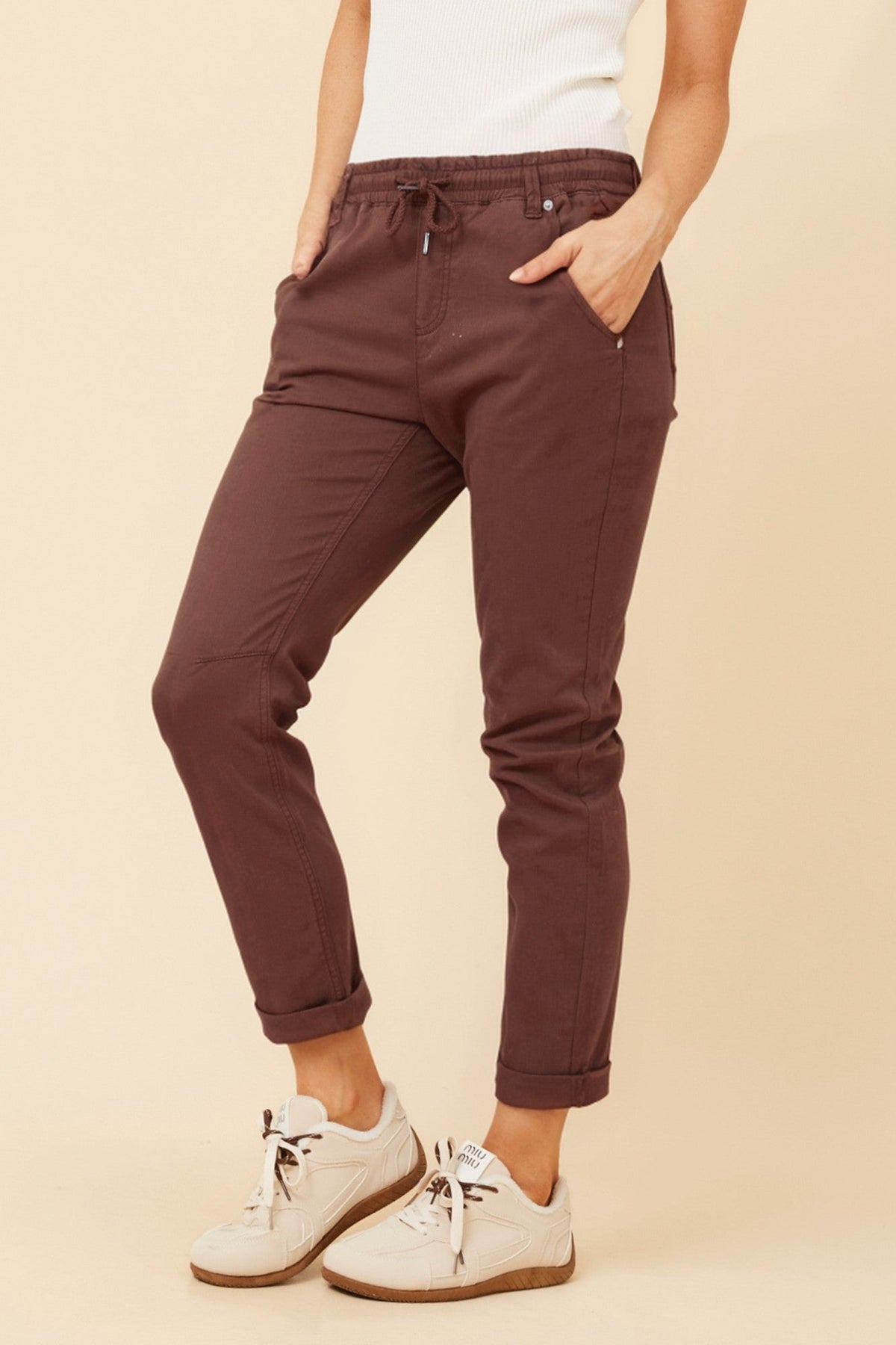 Caroline Morgan Australia RAYNA SOLID JOGGER PANTS (Chocolate)