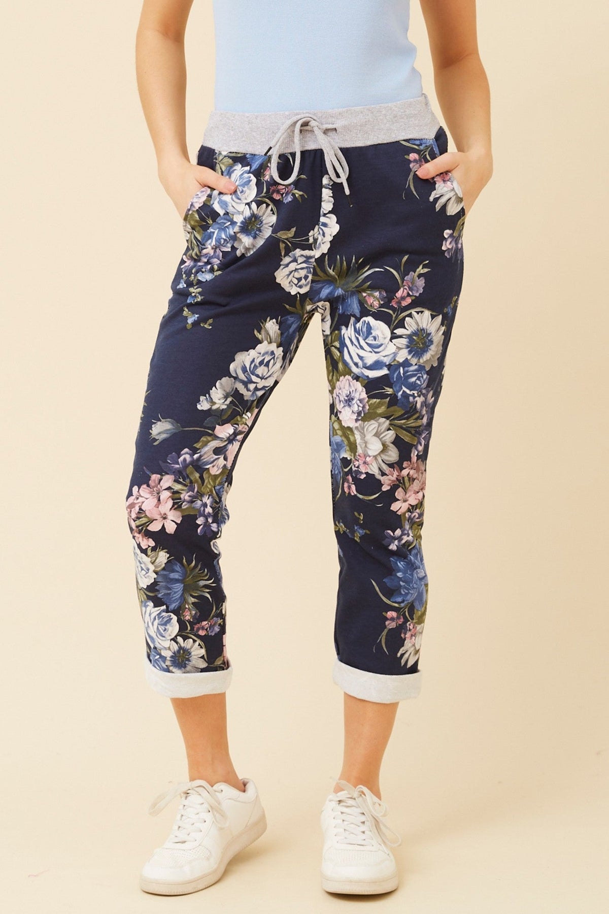 GINNA FLORAL JOGGER PANTS (Indigo)