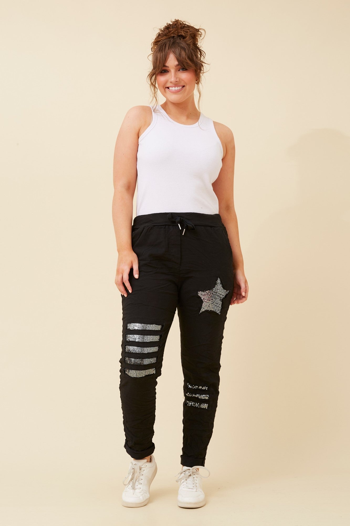 JANJA SEQUIN JOGGER PANTS (Navy)