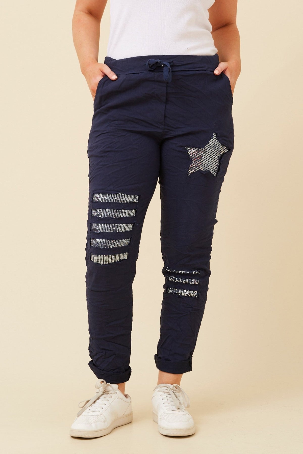 JANJA SEQUIN JOGGER PANTS (Navy)