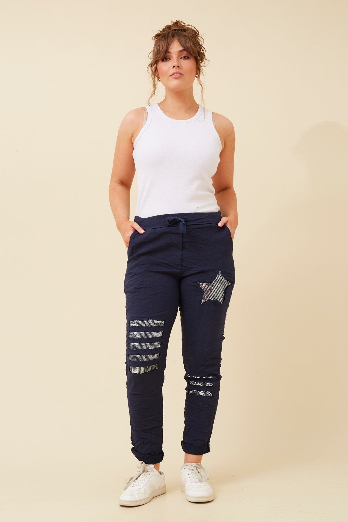 JANJA SEQUIN JOGGER PANTS (Navy)
