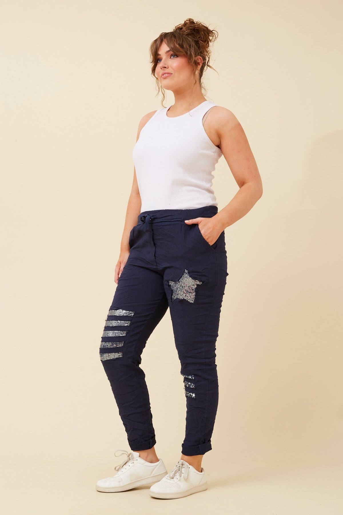 JANJA SEQUIN JOGGER PANTS (Navy)